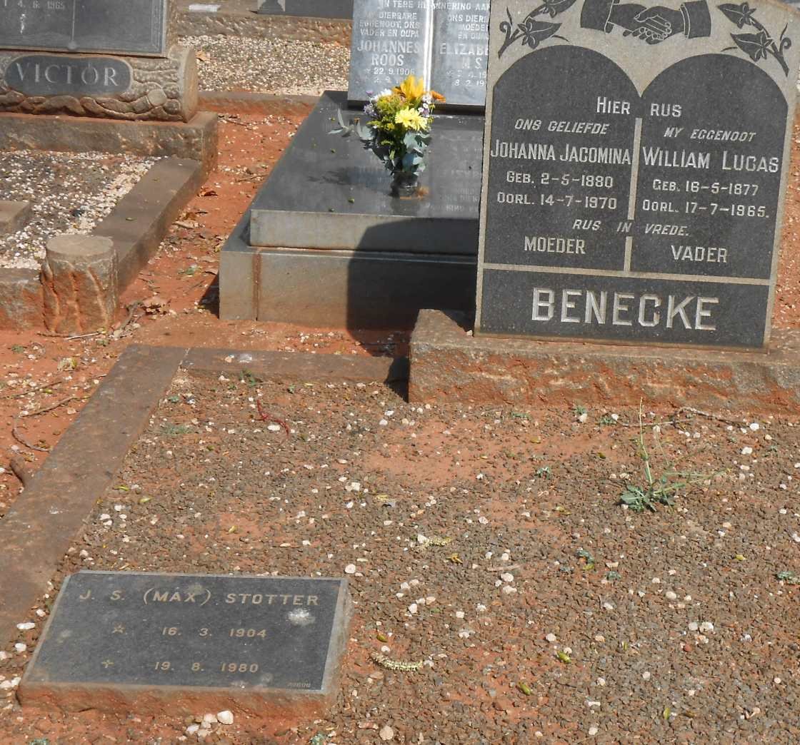 BENECKE William Lucas 1877-1965 &amp; Johanna Jacomina 1880-1970 :: STOTTER J.S. 1904-1980