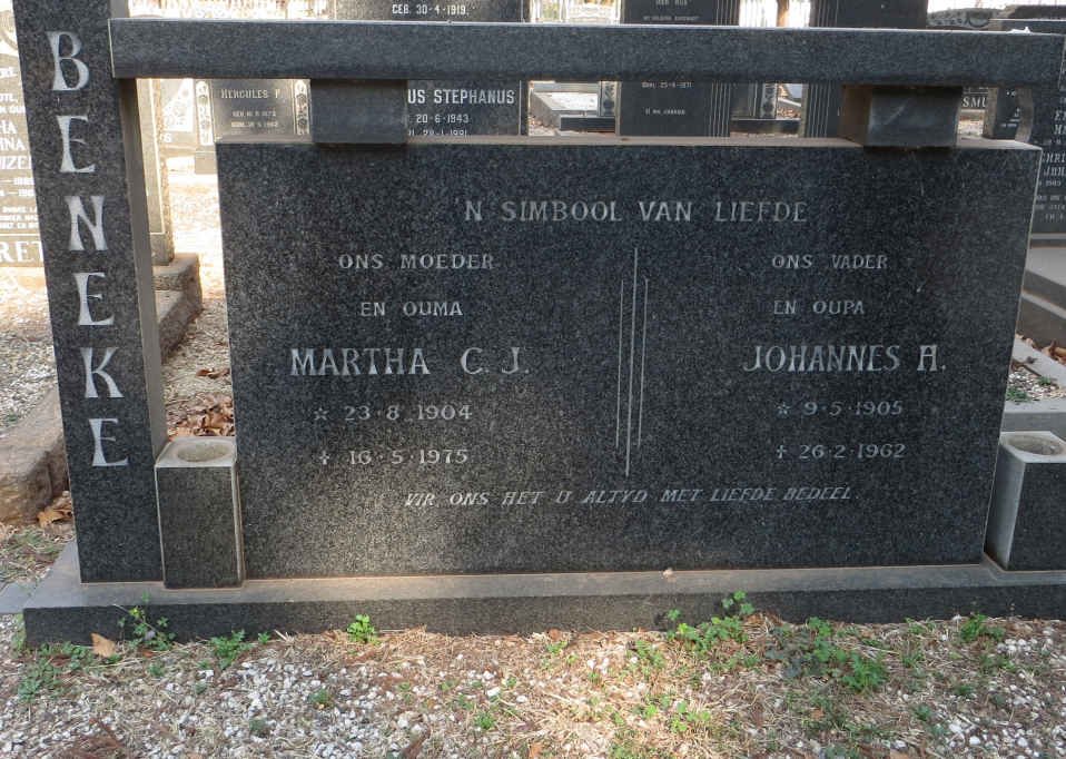 BENEKE Johannes H. 1905-1962 &amp; Martha C.J. 1904-1975