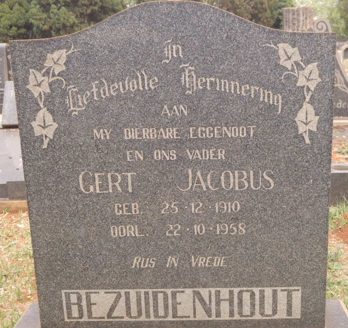 BEZUIDENHOUT Gert Jacobus 1910-1958