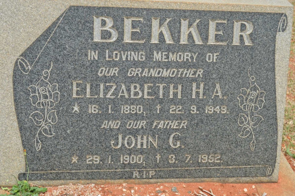 BEKKER Elizabeth H.A. 1880-1949 :: BEKKER John G. 1900-1952