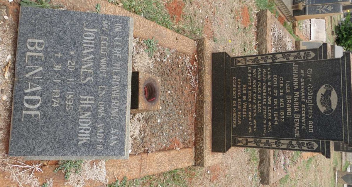 BENADE Johannes Hendrik 1895-1974 &amp; Johanna Maria BRAND 1893-1944