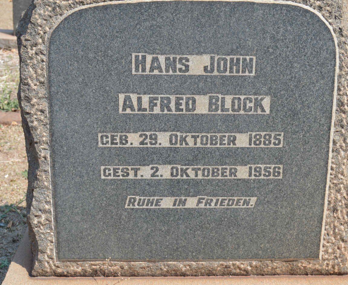 BLOCK Hans John Alfred 1885-1956