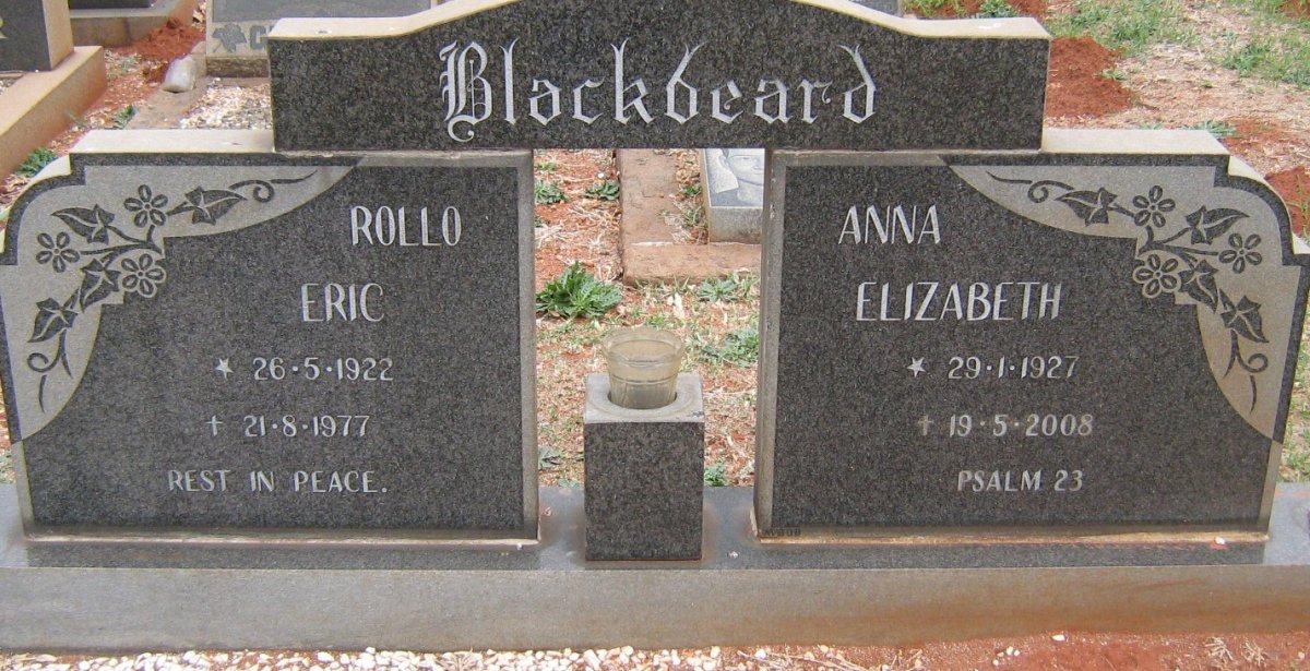BLACKBEARD Rollo Eric 1922-1977 &amp; Anna Elizabeth 1927-2008
