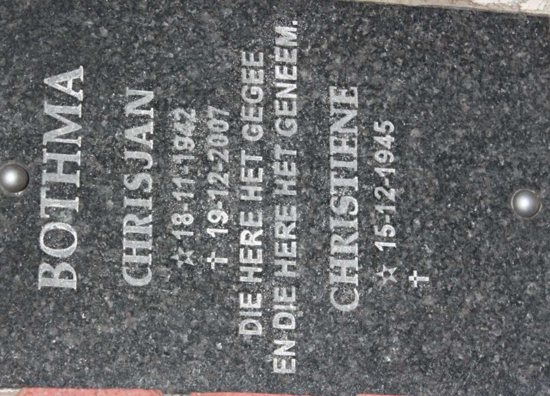BOTHMA Chrisjan 1942-2007 &amp; Christiene 1945-