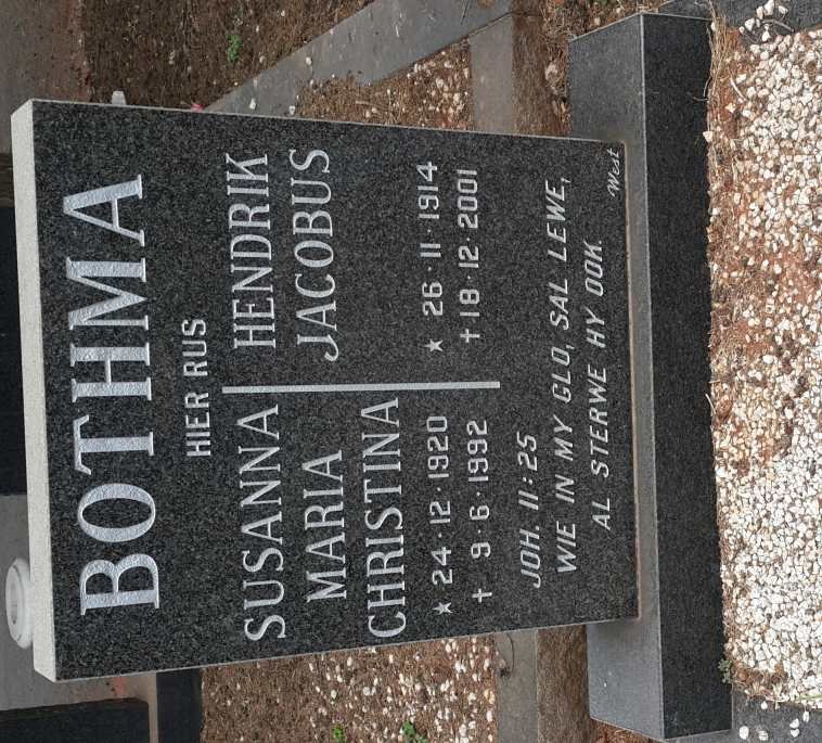 BOTHMA Hendrik Jacobus 1914-2001 &amp; Susanna Maria Christina 1920-1992