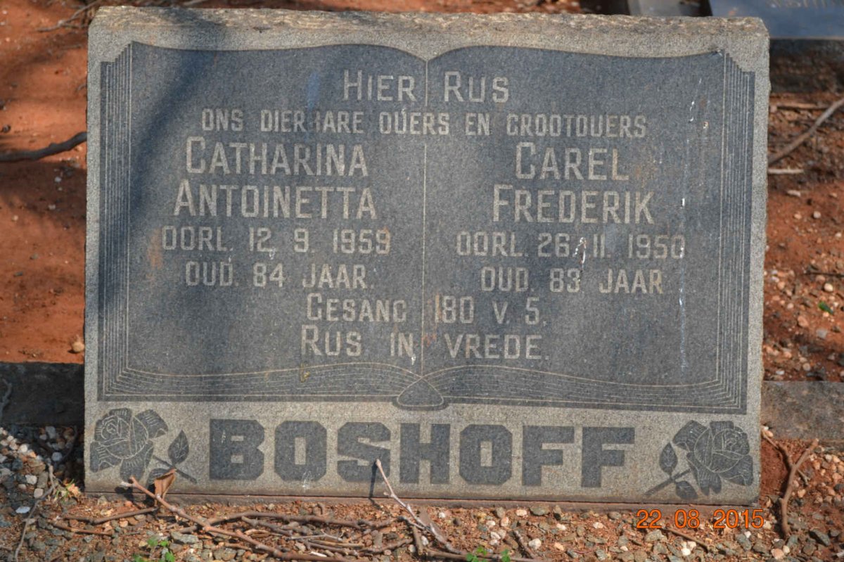 BOSHOFF Carel Frederik -1950 &amp; Catharina Antoinetta -1959