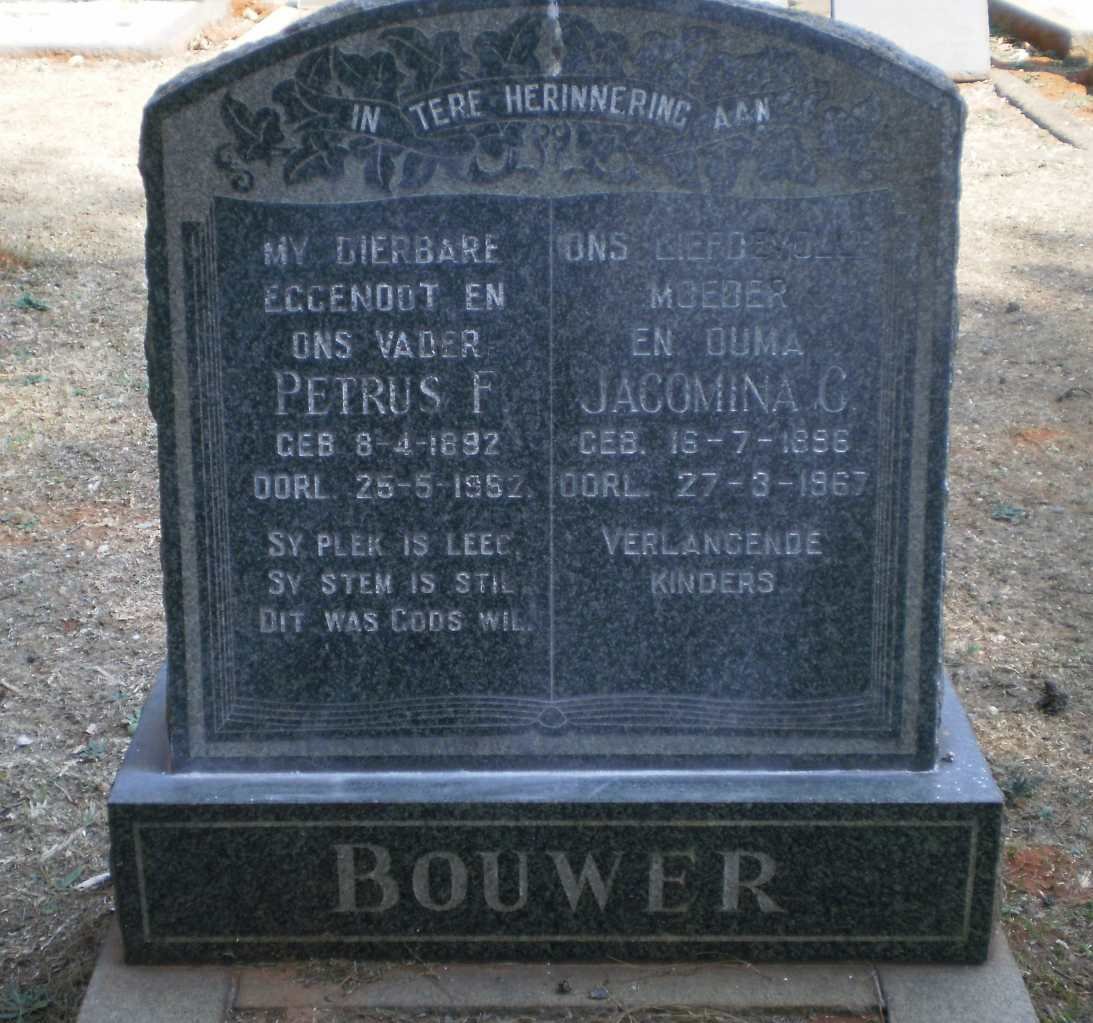 BOUWER Petrus F. 1892-1952 &amp; Jacomina C. 1896-1967
