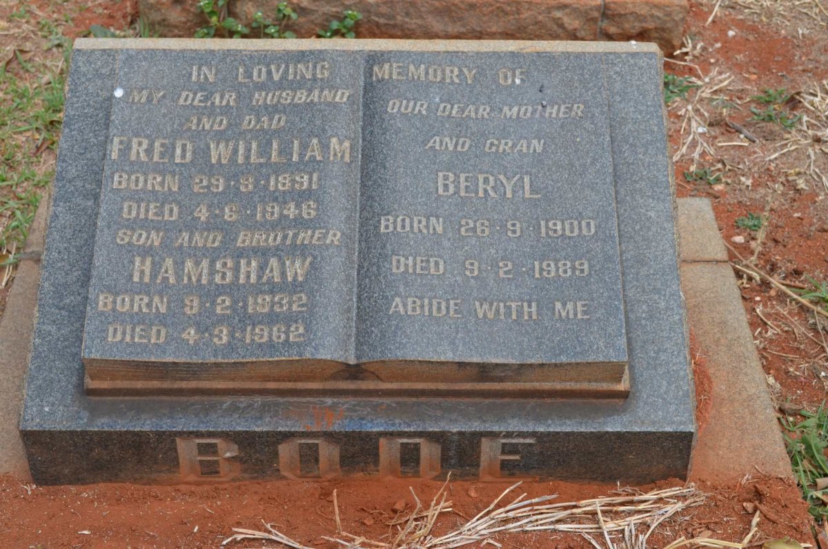 BODE Fred William 1891-1946 &amp; Beryl 1900-1989 :: BODE Hamshaw 1932-1962