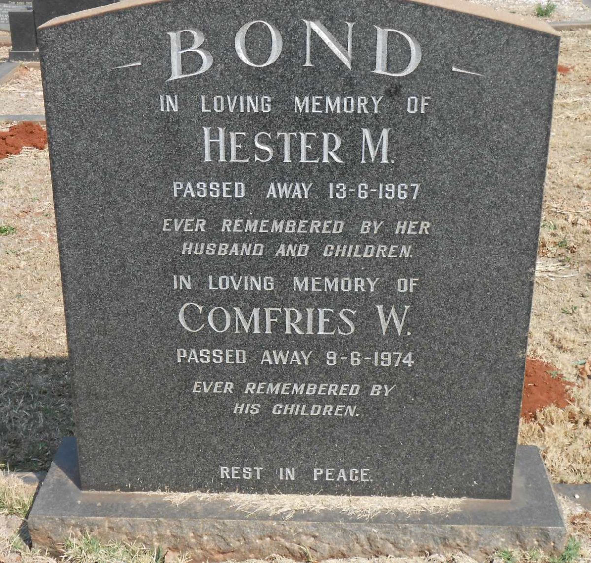BOND Comfries W. -1974 &amp; Hester M. -1967