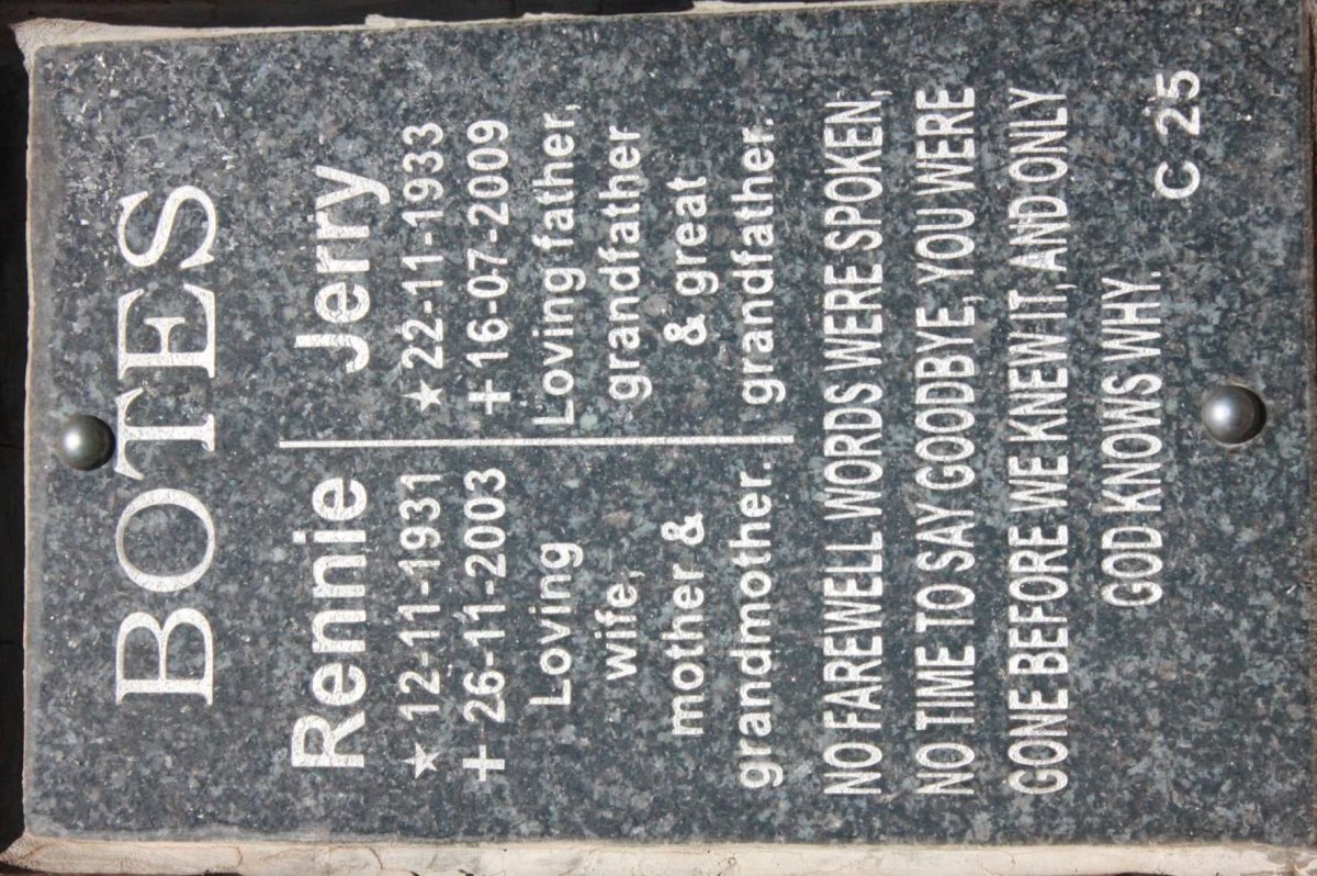 BOTES Jerry 1933-2009 &amp; Rennie 1931-2003