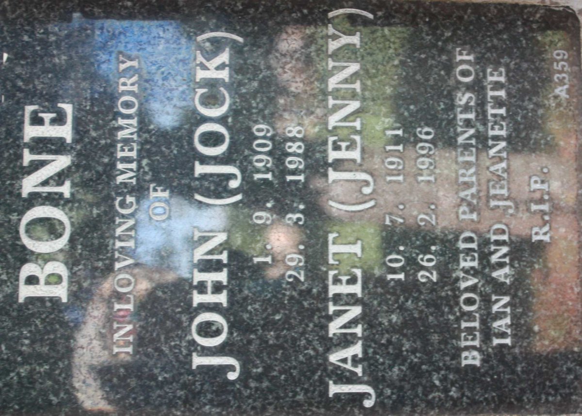BONE John 1909-1988 &amp; Janet 1911-1996