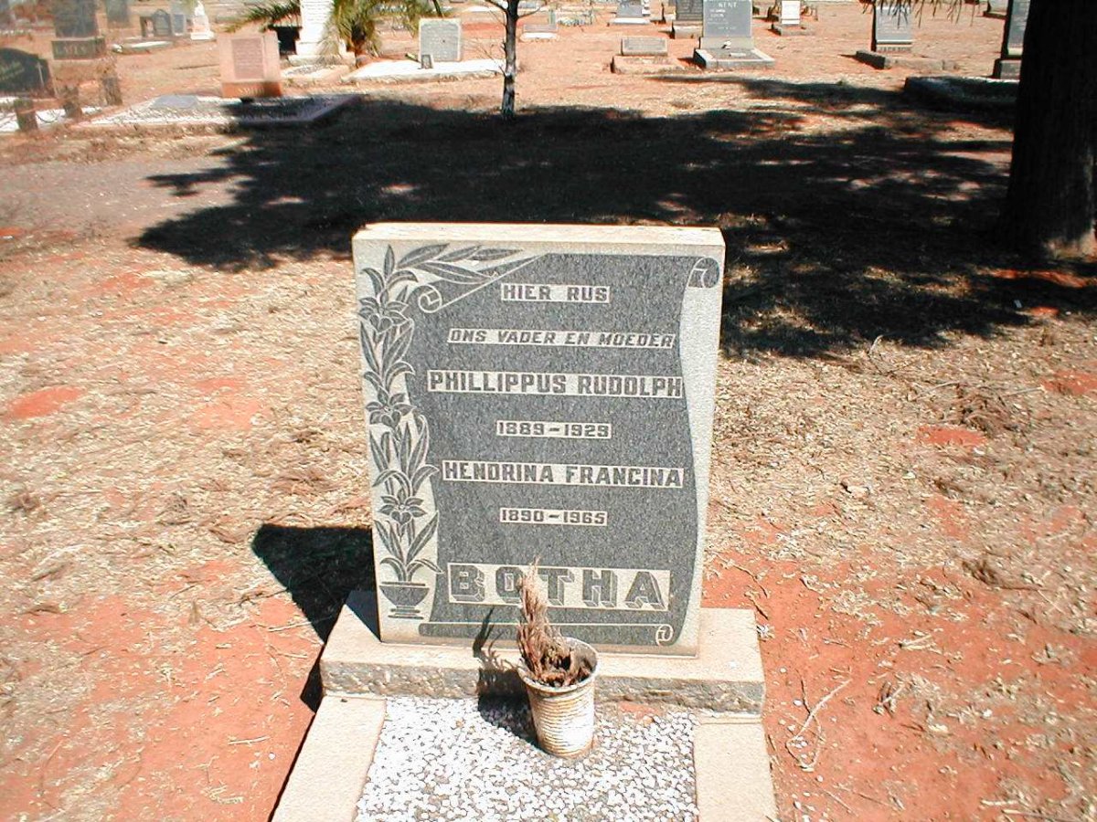BOTHA Phillippus Rudolph 1889-1925 &amp; Hendrina Francina 1890-1965