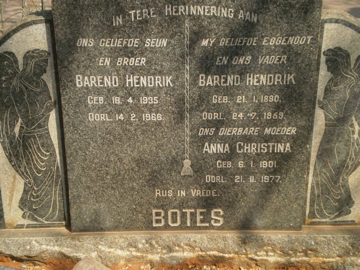 BOTES Barend Hendrik 1890-1959 &amp; Anna Christina 1901-1977 :: BOTES Barend Hendrik 1935-1966