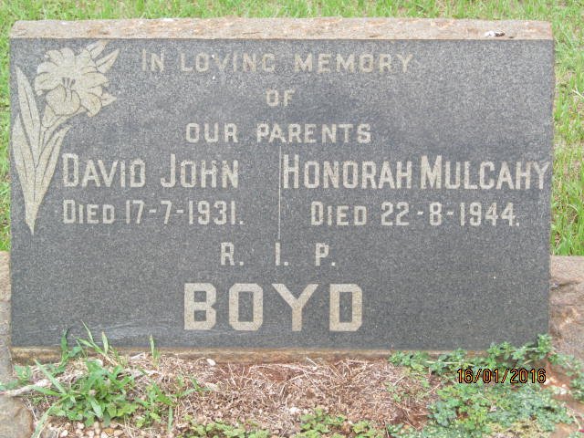 BOYD David John -1931 &amp; Honorah Mulcahy -1944