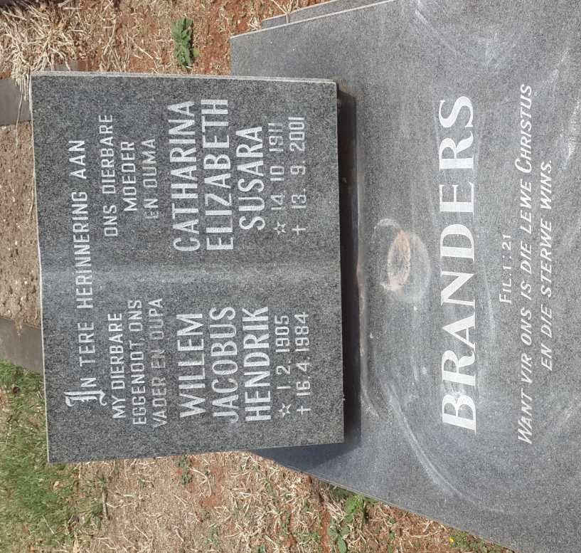 BRANDERS Willem Jacobus Hendrik 1905-1984 &amp; Catharina Elizabeth Susara 1911-2001