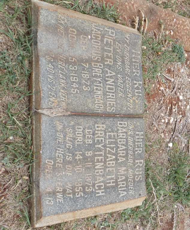 BREYTENBACH Pieter Andries Jacobus 1873-1945 &amp; Barbara Maria Elizabeth 1873-1955