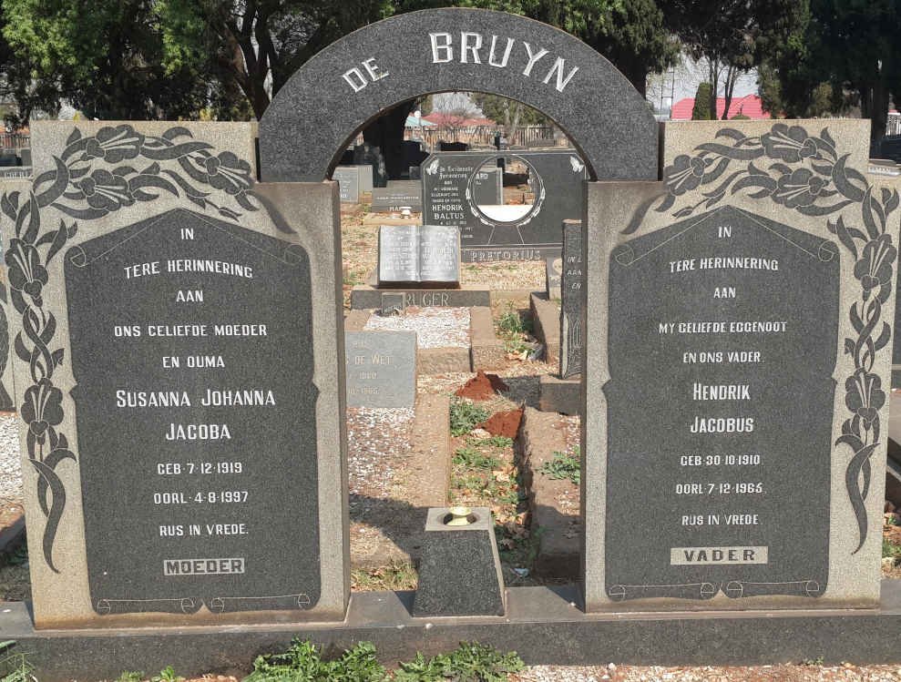 BRUYN Hendrik Jacobus, de 1910-1965 &amp; Susanna Johanna Jacoba 1919-1997