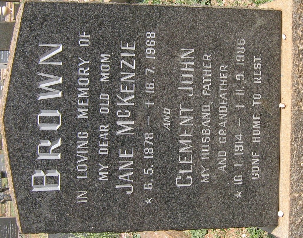 BROWN Jane Mckenzie 1878-1968 :: BROWN Clement John 1914-1986