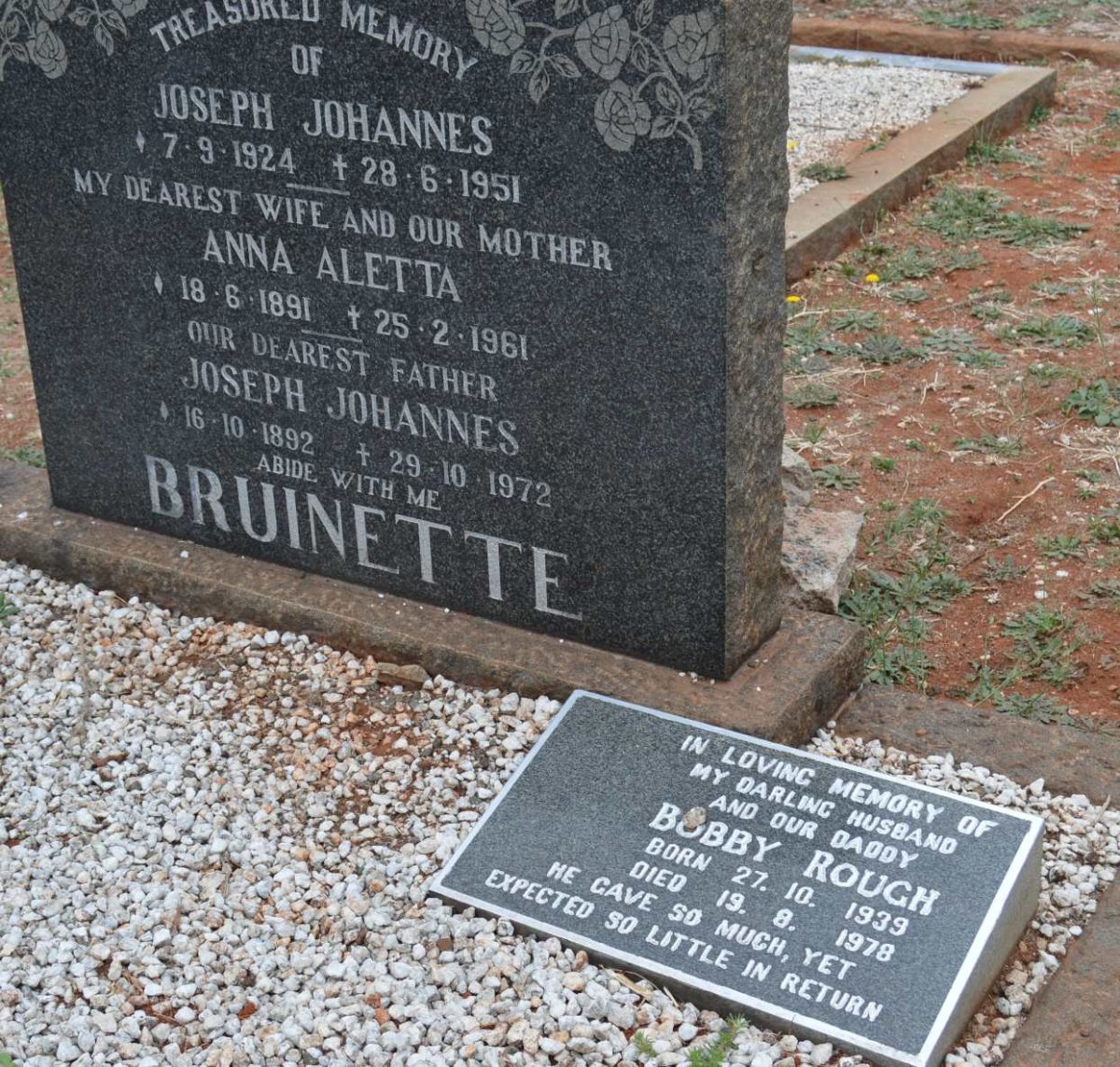 BRUINETTE Joseph Johannes 1892-1972 &amp; Anna Aletta 1891-1961 :: BRUINETTE Joseph Johannes 1924-1951 :: ROUGH Bobby 1939-1978