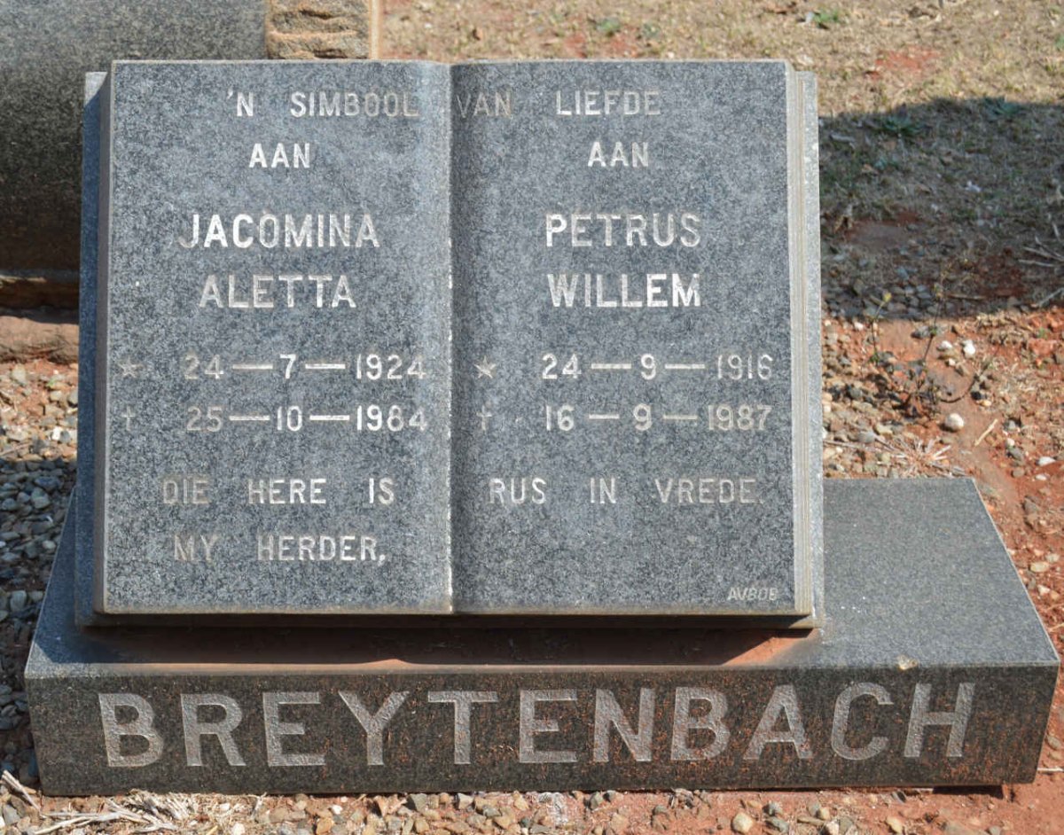 BREYTENBACH Petrus Willem 1916-1987 &amp; Jacomina Aletta 1924-1984
