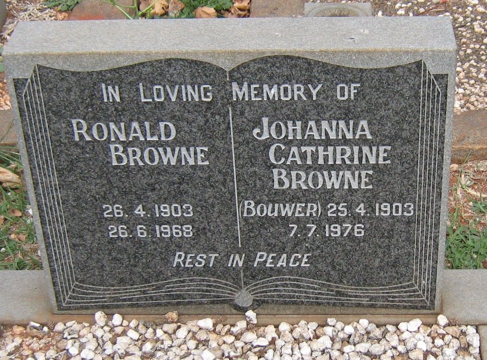 BROWNE Ronald 1903-1968 &amp; Johanna Cathrine BOUWER 1903-1976