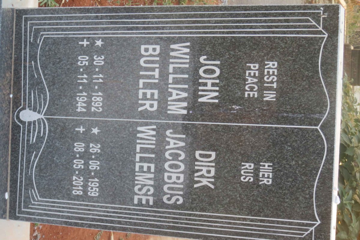 BUTLER John William 1892-1944 :: WILLEMSE Dirk Jacobus 1959-2018