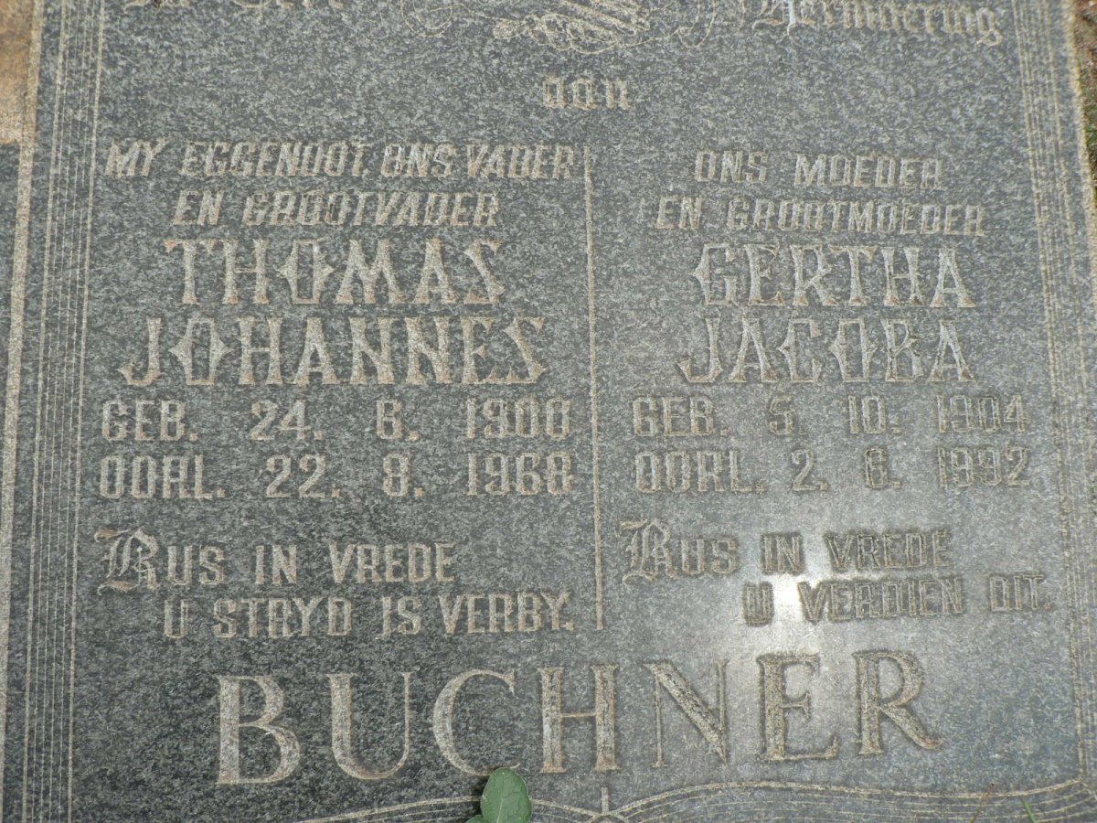 BUCHNER Thomas Johannes 1900-1968 &amp; Gertha Jacoba 1904-1992