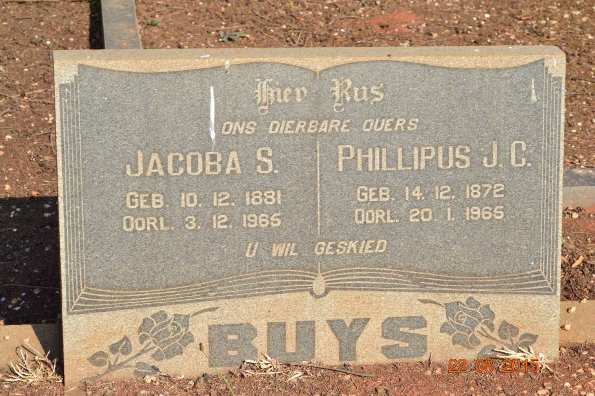 BUYS Phillipus J.C. 1872-1965 &amp; Jacoba S. 1881-1965
