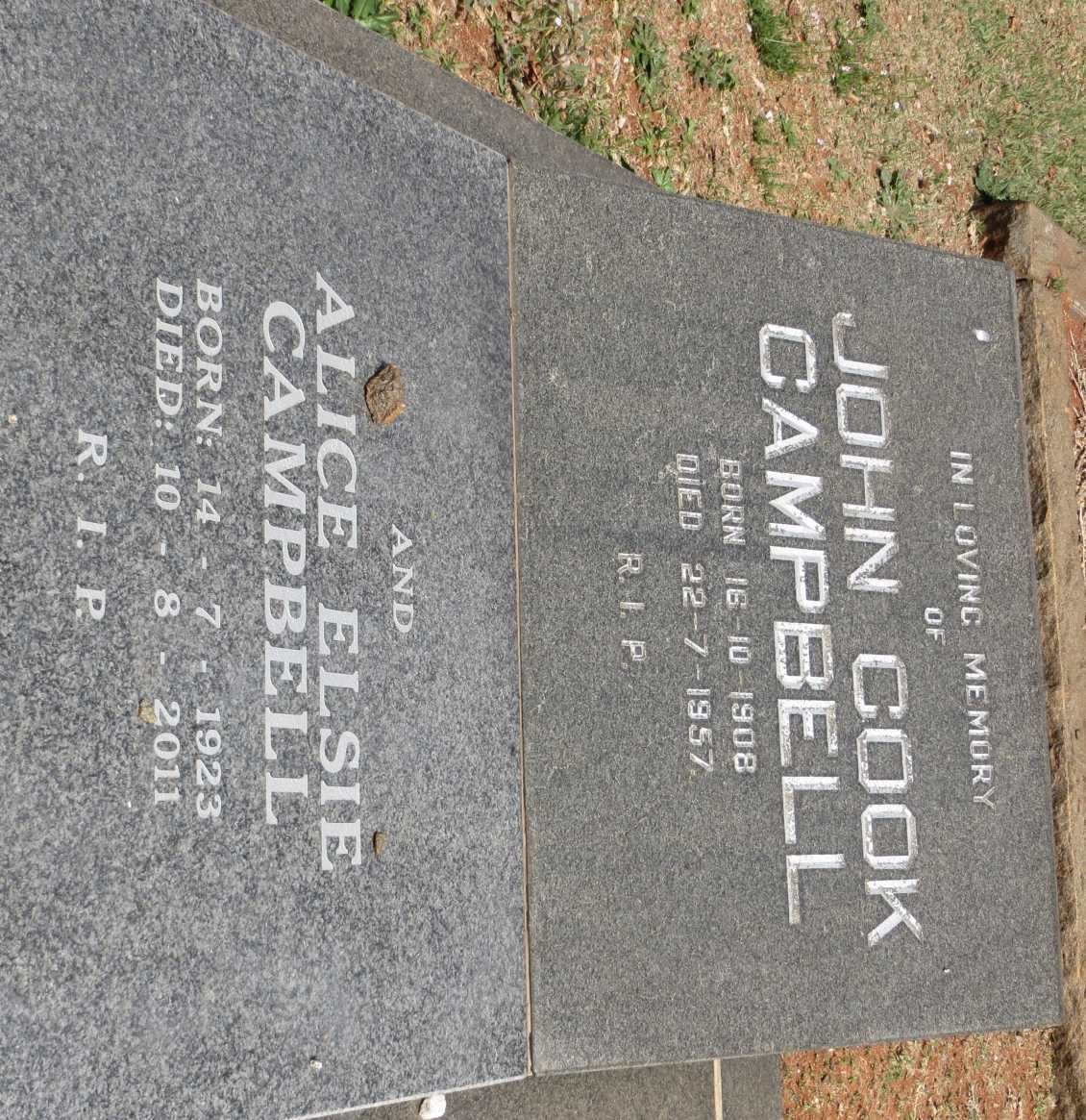CAMPBELL John Cook 1908-1957 &amp; Alice Elsie 1923-2011