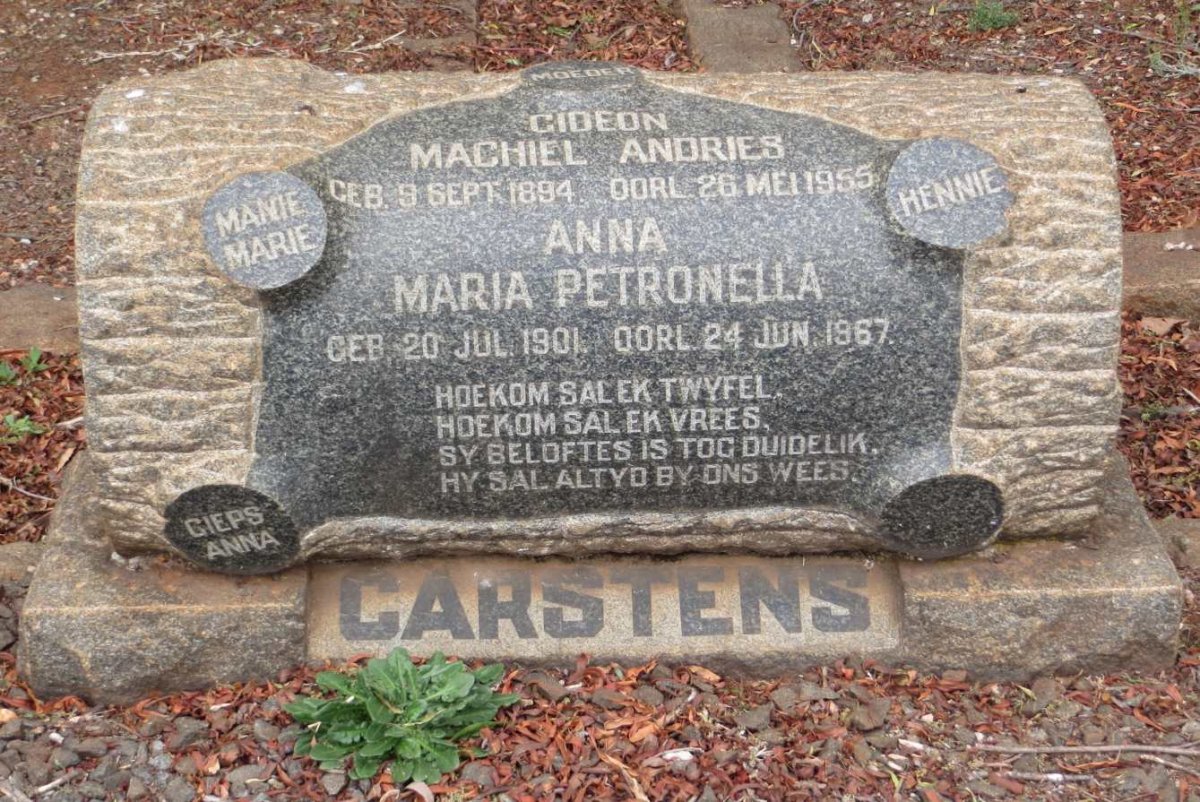 CARSTENS Gideon Machiel Andries 1894-1955 &amp; Anna Maria Petronella 1901-1967
