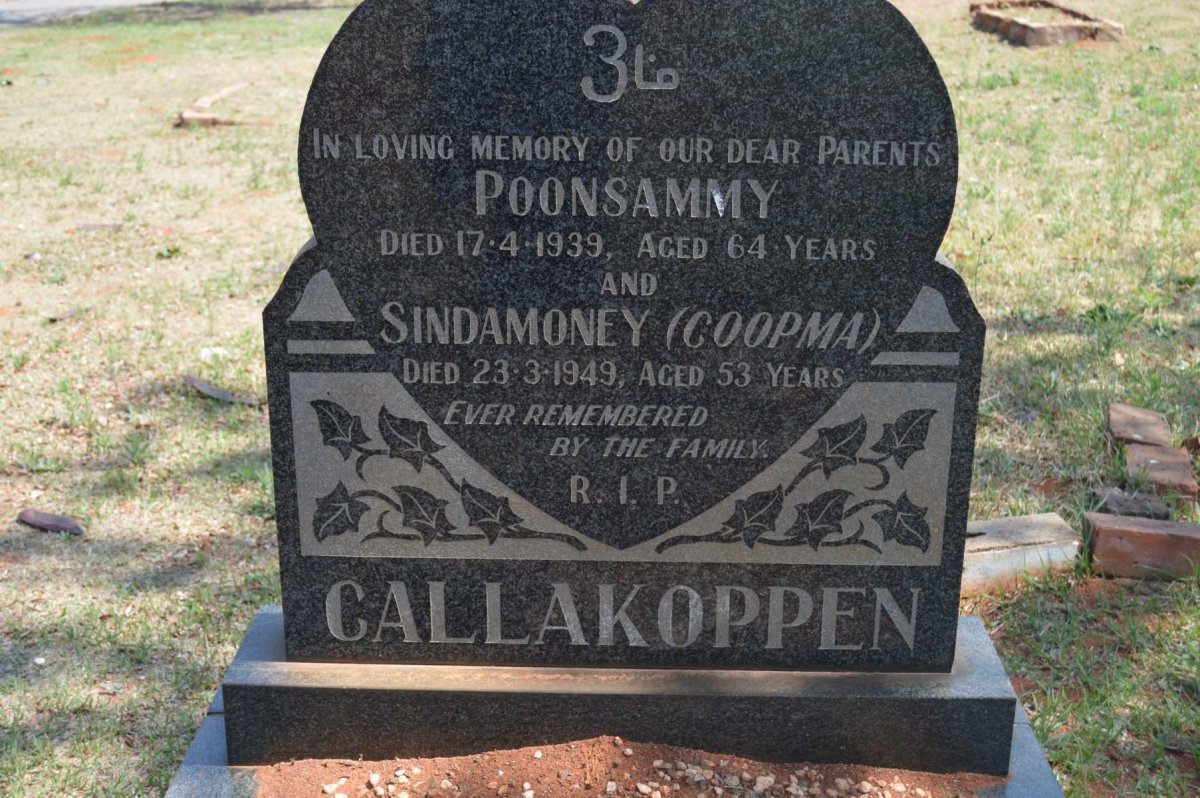 CALLAKOPPEN Poonsammy -1939 &amp; Sindamoney COOPMA -1949