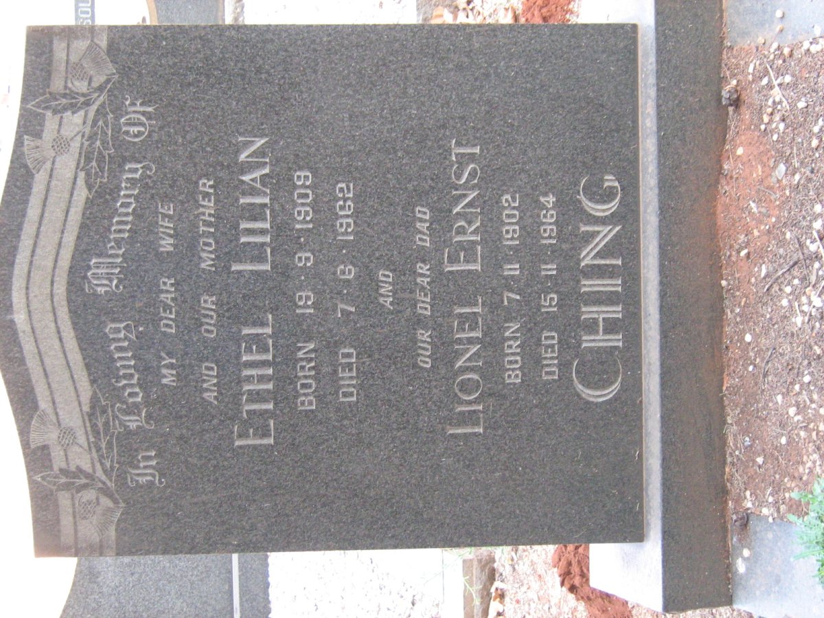 CHING Lionel Ernst 1902-1964 &amp; Ethel Lilian 1909-1962