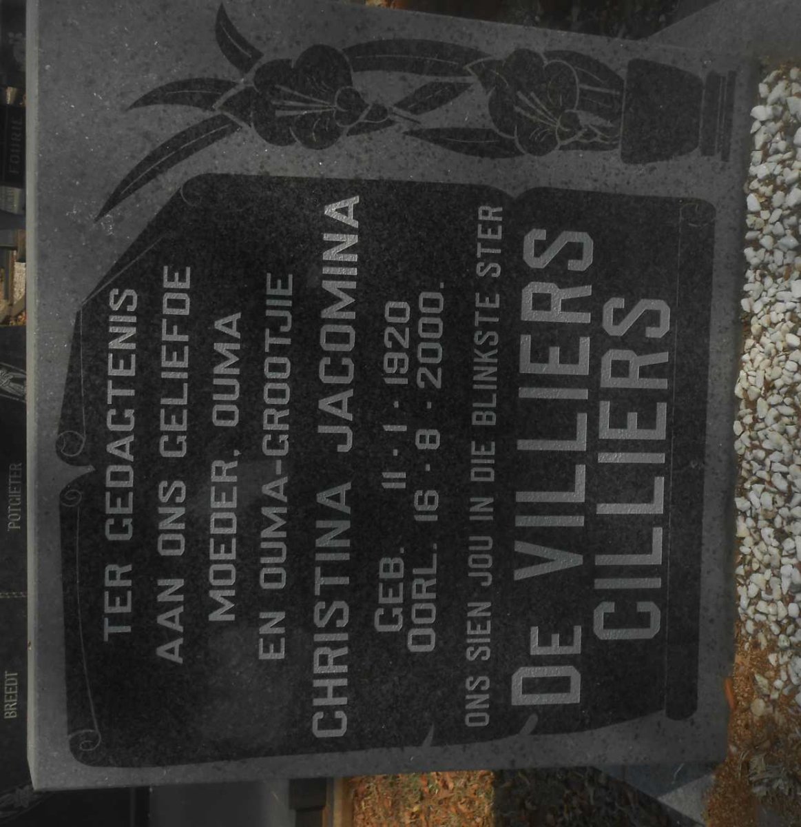 CILLIERS Christina Jacomina, DE VILLIERS 1920-2000
