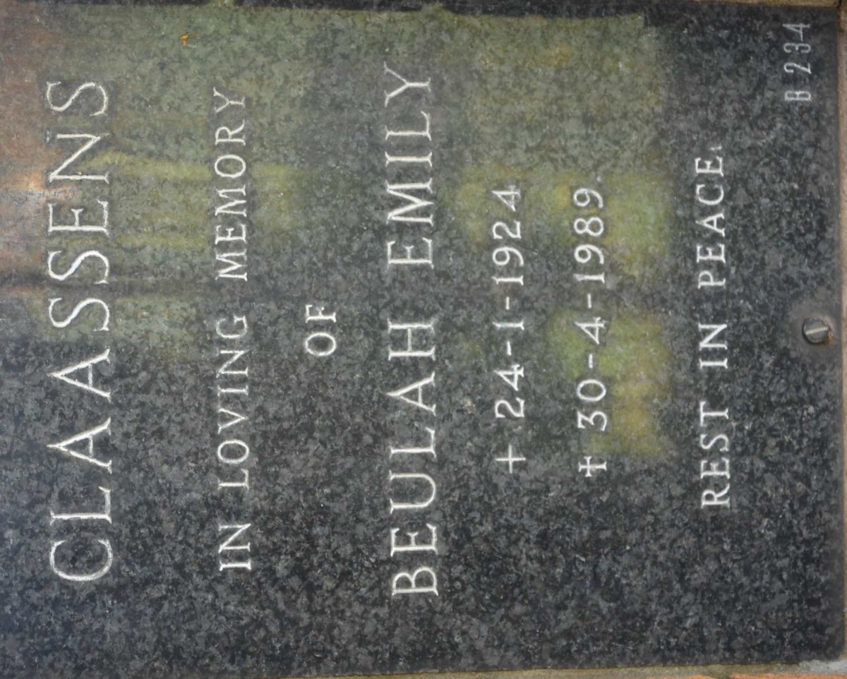 CLAASSENS Beulah Emily 1924-1989