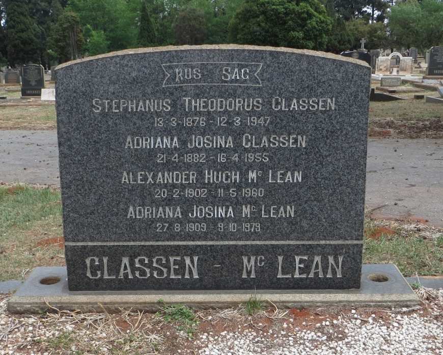 CLASSEN Stephanus Theodorus 1876-1947 &amp; Adriana Josina 1882-1955