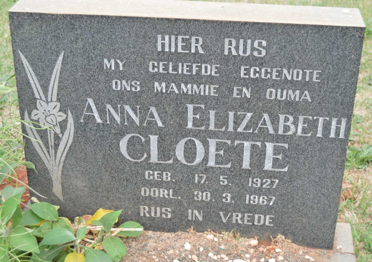 CLOETE Anna Elizabeth 1927-1967