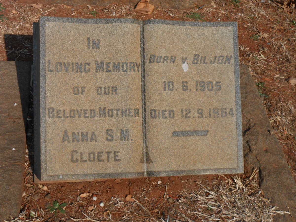 CLOETE Anna S.M nee V. BILJON 1905-1964