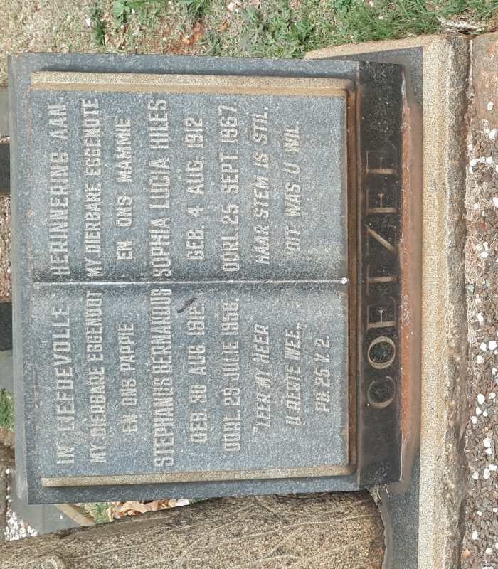 COETZEE Stephanus Bernardus 1912-1956 &amp; Sophia Lucia Hiles 1912-1967