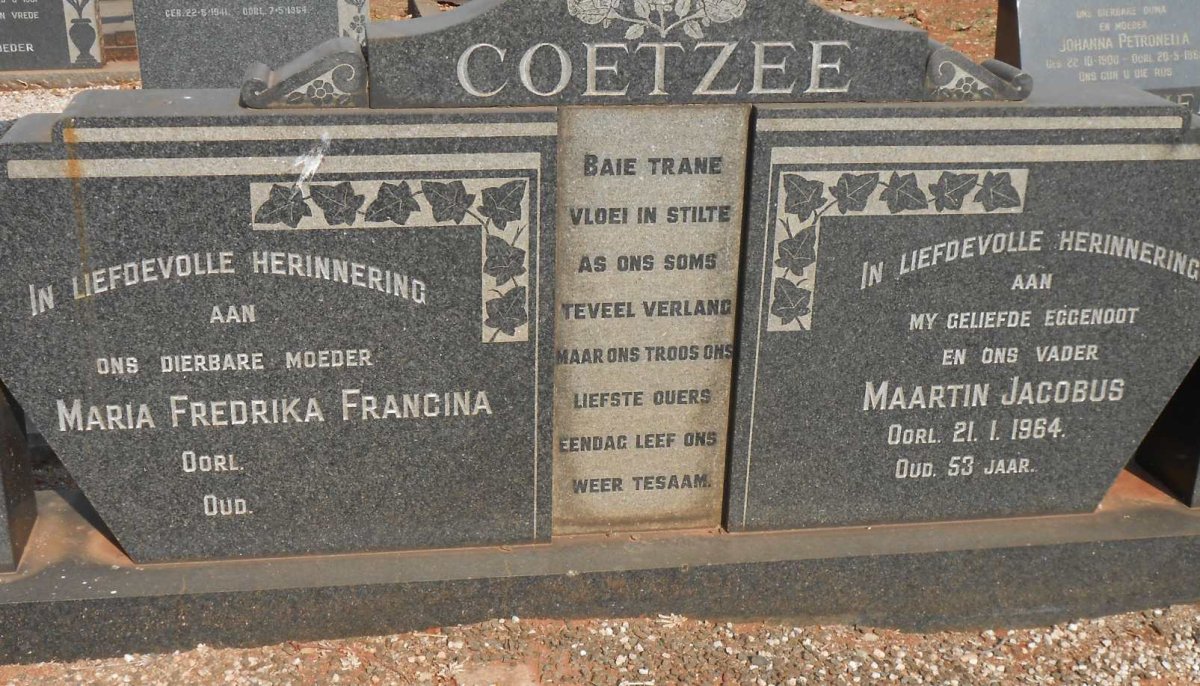 COETZEE Maartin Jacobus -1964 &amp; Maria Fredrika Francina