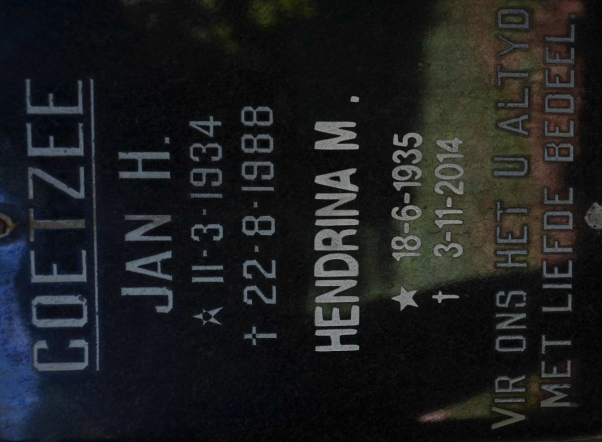 COETZEE Jan H. 1934-1988 &amp; Hendrina M. 1935-2014