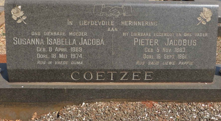 COETZEE Pieter Jacobus 1883-1961 &amp; Susanna Isabella Jacoba 1889-1974