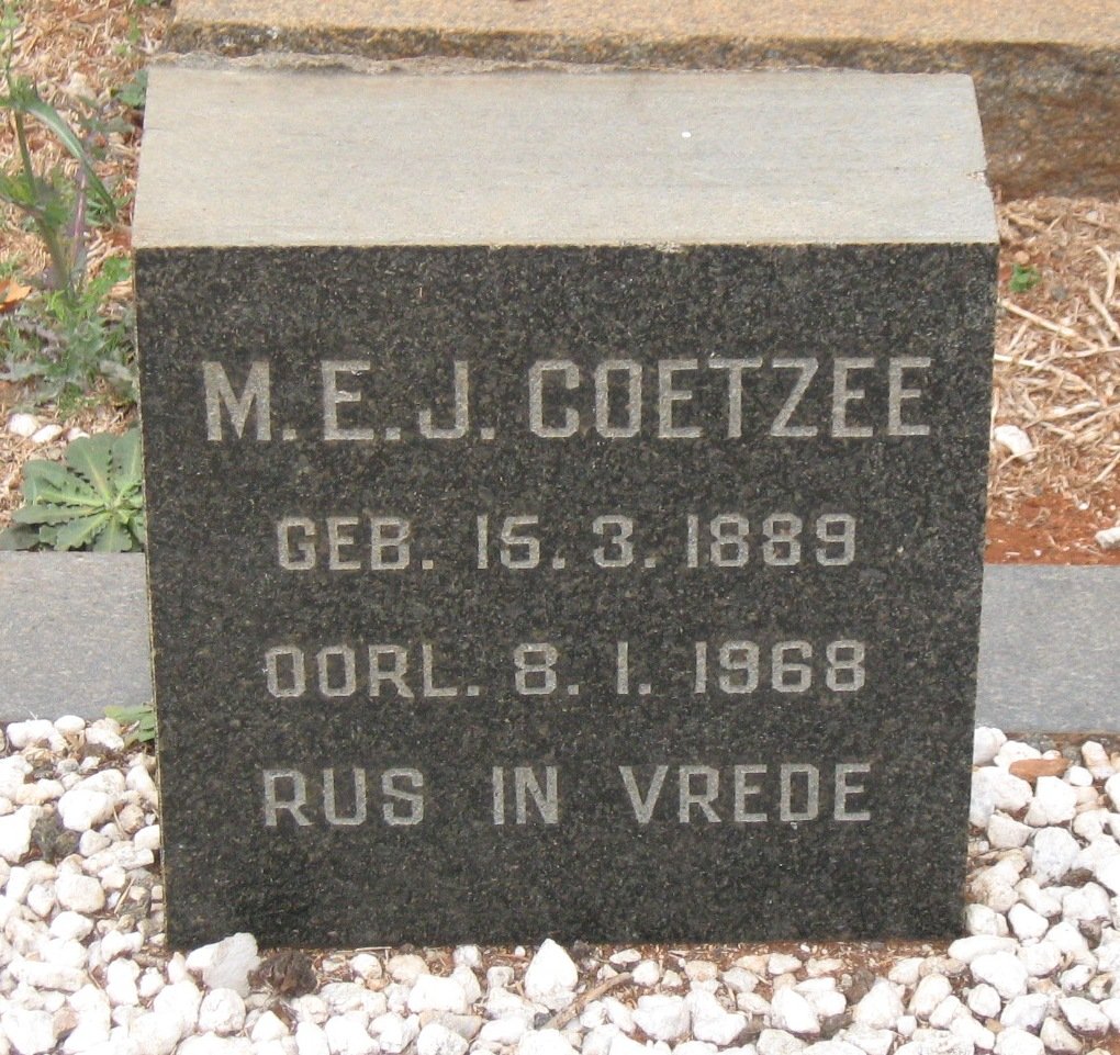 COETZEE M.E.J. 1889-1968