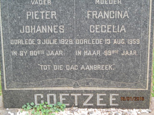 COETZEE Pieter Johannes -1929 &amp; Francina Cecelia -1959
