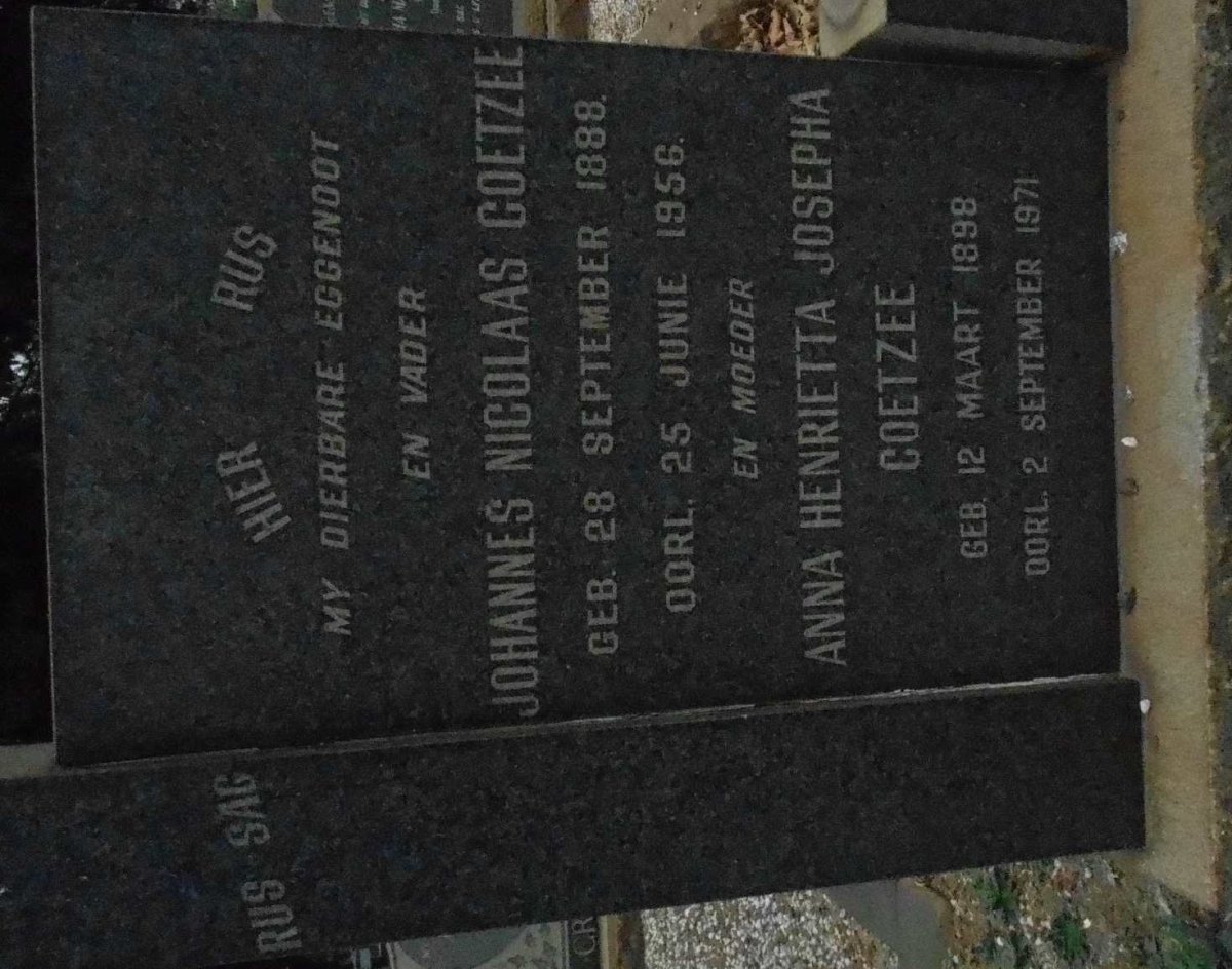 COETZEE Johannes Nicolaas 1888-1956 &amp; Anna Henrietta Josepha 1898-1971