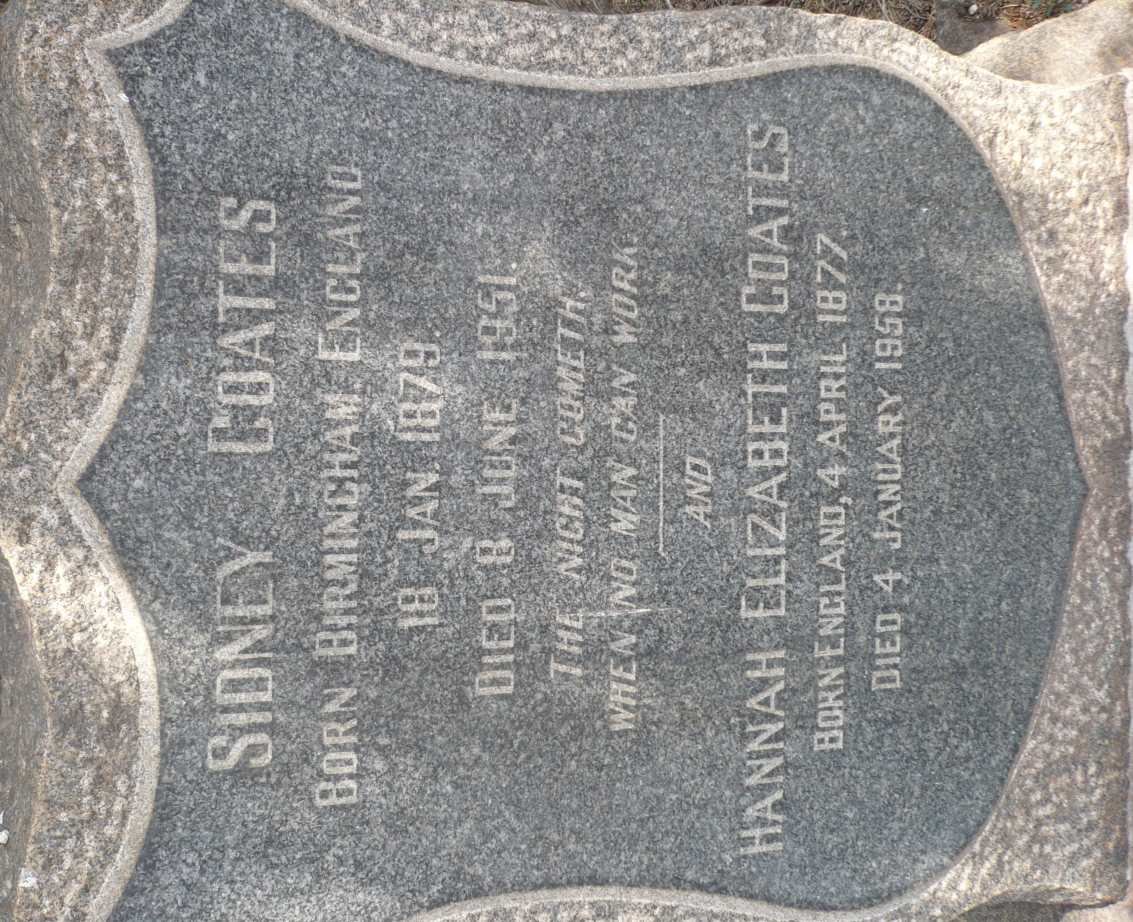 COATES Sidney 1879-1951 &amp; Hannah Elizabeth 1877-1958
