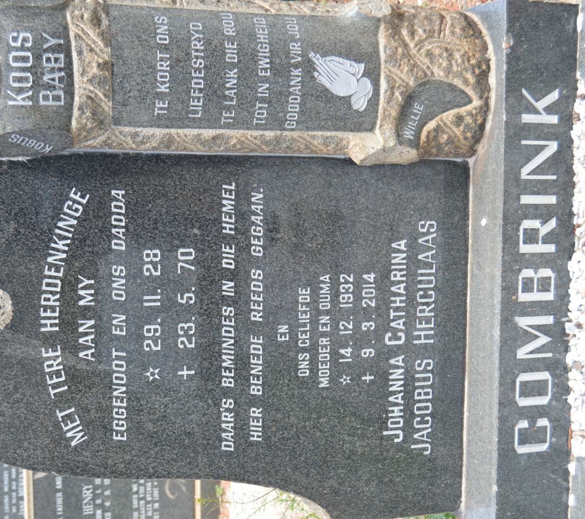 COMBRINK Jacobus Herculaas 1928-1970 &amp; Johanna Catharina 1932-2014