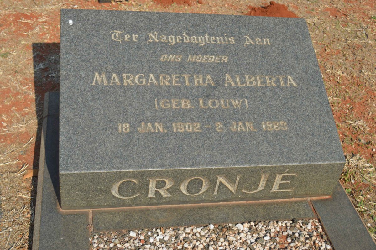 CRONJÉ Margaretha Alberta nee LOUW 1902-1963