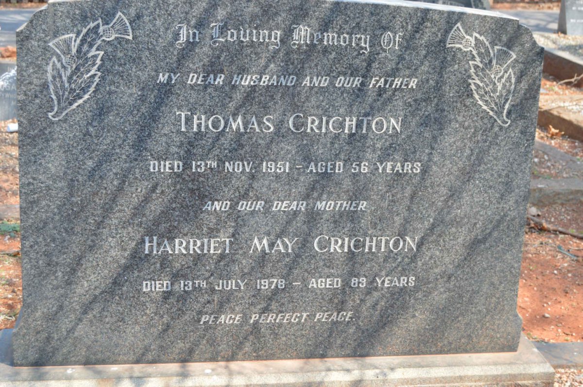 CRICHTON Thomas -1951 &amp; Harriet May -1978