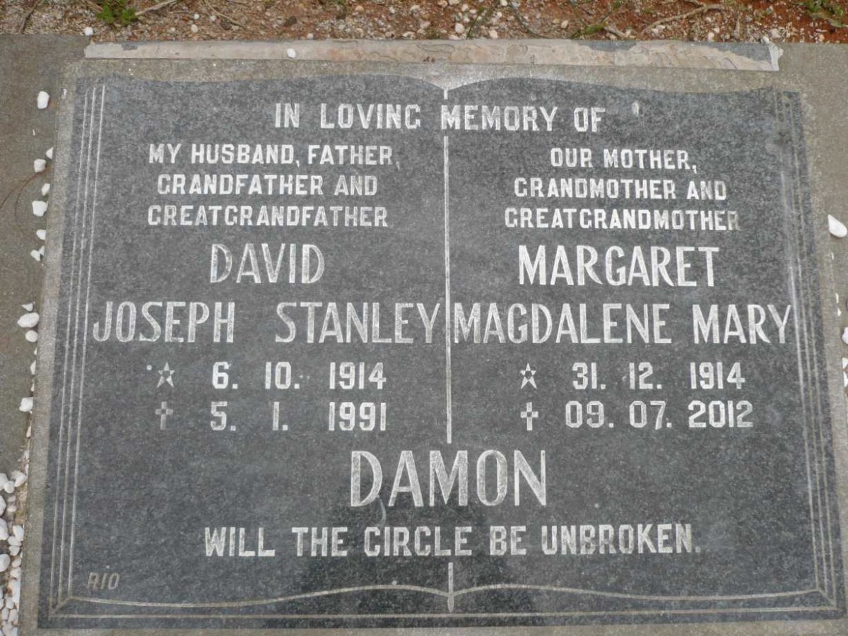 DAMON David Joseph Stanley 1914-1991 &amp; Margaret Magdalene Mary 1914-2012 :: DAMON M.M. 1914-2012