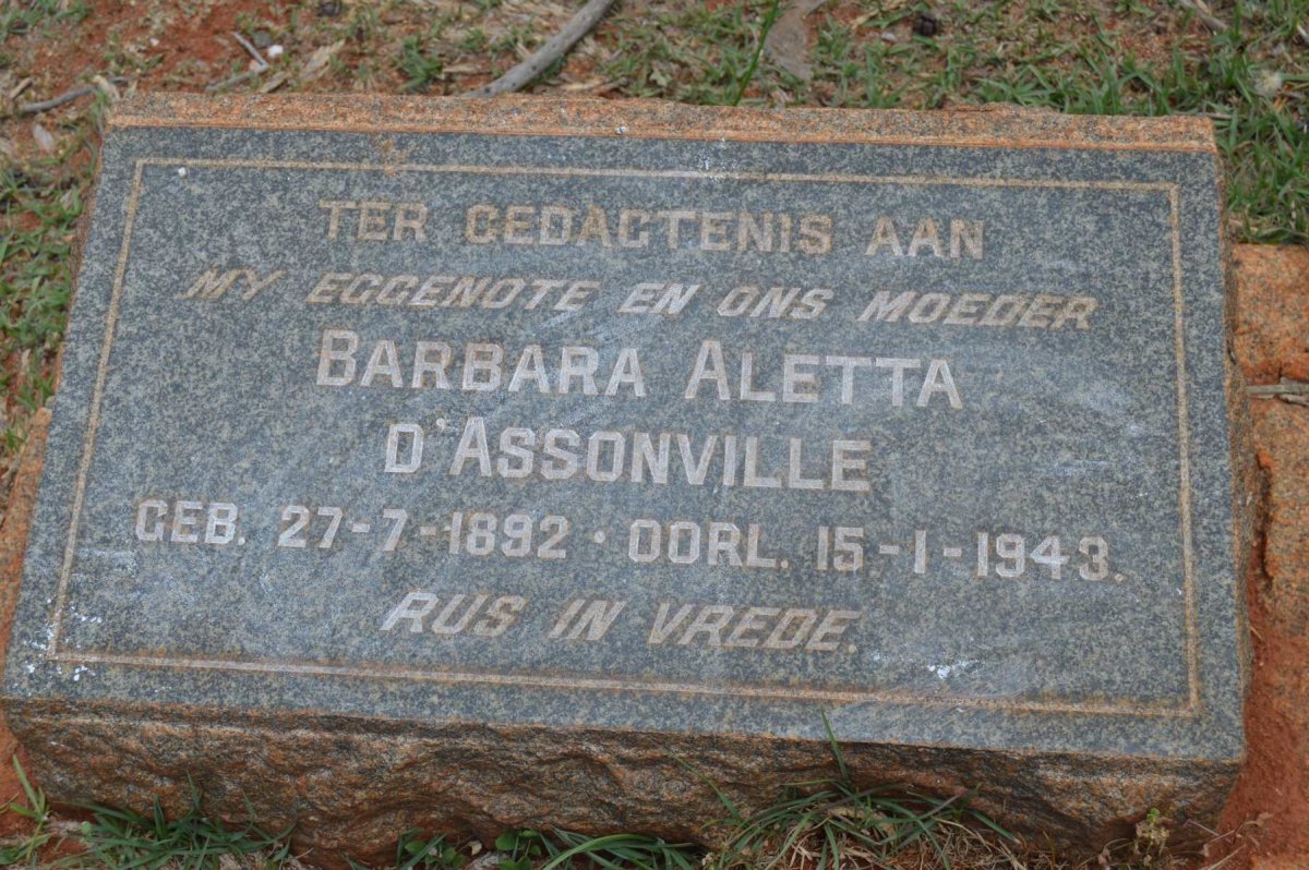 D'ASSONVILLE Barbara Aletta 1892-1943